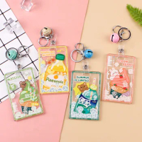 Cartoon Transparent Acrylic Credit Card Holder Case for Women Girl Cute Student Bus ID Card Coover Protection with Keyring Bell