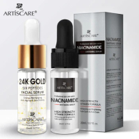 ARTISCARE Nicotinamide 24k Gold Six Peptides Serum 2pcs Moisturizing &amp; Anti Wrinkles Skin Care Whitening &amp; Anti Aging Essence
