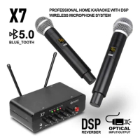 Debra X7 Mini Dual Handheld Wireless Microphone System, 5.0 Bluetooth, DSP Reverb, For Family Karaoke, Parties And Church.