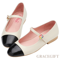 【Grace Gift】小魔女DoReMi聯名-見習生轉換器圓頭低跟瑪莉珍鞋 白X黑