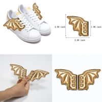 Pu Leather Boat Gold Bats Shoe Wings For Autumn Winter Round Toe Lace Up Sport Shoes Wings DIY Skate Punk Shoe Decor Accessories