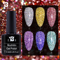 BOZLIN 7.3ML Colorful Reflective Gel Nail Polish Glitter Nail Art Diamond Gel Holographic Effect Soak Off UV Gel For Nails