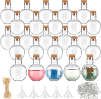 Bokon 25 Pack 1oz PlasticPotion Bottles with Corks Spherical Small Sand Art jar Tiny Clear Ball Shap