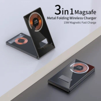 Foldable Transparent Magnetic Qi Wireless Charger Stand For Apple Watch iPhone 14 13 Pro 12 X AirPods 15W Fast Wireless Charging