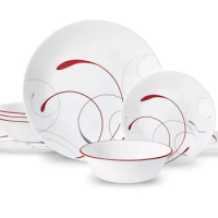 Corelle Splendor White and Red Round 12 Piece Dinnerware Set