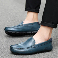 Leather Men's casual shoes brand British Style Men's casual shoes mocasin shoes breathable anti slip black casual boat shoes