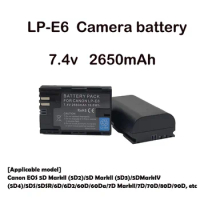 2600mAh 7.2V LP E6 LP-E6 E6N Battery + LED Dual Charger For Canon EOS 5DS R 5D Mark II 5D Mark III 6D 7D 70D 80D Camera