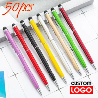Custom 13-color Pen Text Packs Universal Advertising 2-in-1 Of Engraving Mini Logo 50 Office Metal Stylus School Ballpoint