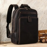 Business Backpack Men's Horse Leather Large Capacity Business 15.6 inch Laptop Backpack Leather College Student Backpack