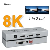 8K HDMI Splitter 1 In 2 Out HDR 3D 1x2 4K 120Hz HDMI2.1 Splitter Converter Video Distributor for PS5 PS4 Camera PC To TV Monitor