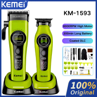 KEMEI KM-1593 Professional Men's Hair Clipper DLC Blade 8000RPM External Rotor Brushless Motor Displ
