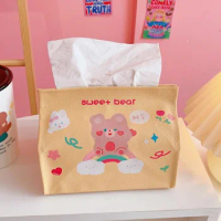 Home Car Tissue Box Holder PU Leather Tissue Box Cover Container Towel Napkin Papers BAG Holder Case Pouch 1pc Cartoon Bear Cute