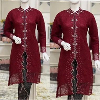 INAZ Setelan Rok Kebaya Wanita Modern Tunik Bahan Brukat Model Kebaya Modern marun
