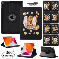 For IPad 9th Generation 10.2 360 Degree Rotating Stand Tablet Cover for IPad 9 2021 Funda Bear Initial Name Pattern Cover Case