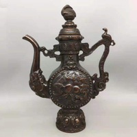 仿古純銅孔雀茶壺酒壺擺件鎏金葫蘆酒壺茶壺裝飾禮品古玩雜項擺件