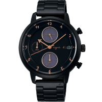 【agnes b.】法國個性款三眼計時經典太陽能手錶黑40mm(BZ6005X1/VR43-KLJ0SD)