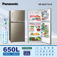 Panasonic 國際牌 650公升新一級能效智慧節能雙門玻璃變頻冰箱-翡翠金(NR-B651TG-N)