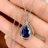 CAOSHI Fashion Lady Pendant Necklace In The Shape of A Water Drop Blue Stone Accessories for Anniversary Party Temperament Gift