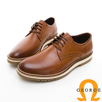 【GEORGE 喬治皮鞋】休閒系列 綁帶柔軟紳士休閒皮鞋-棕色