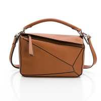 LOEWE羅威 small puzzle幾何拼接肩背手提包拼圖包(深棕色)