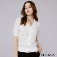 【MOMA】荷葉網紗細節針織外套(白色)