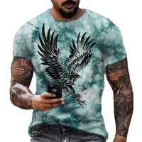 【COD】Men's Top T-shirt, Fierce Man 3D Printed American Eagle Hot Short Sleeved Men's Round Neck Shir