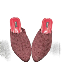 SANDAL HEELS HAK KACA 5cm HEELS BAKPAU HAK KACA HEELS RAJUT IMPORT Shoes Wanita Slip Resistant S