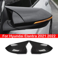 For Hyundai Elantra 2021 2022 Car Rearview Side Mirror Cover Wing Cap Exterior Sticker Door Rear View Case Trim Carbon Fiber
