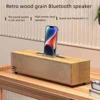 XM-520 Wooden Desktop HIFI Retro Wireless Bluetooth 5.3 Speaker Home Computer Dual Speaker Subwoofer Echo Wall