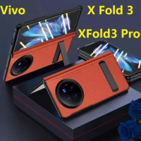 Magnetic Stand For Vivo X Fold 3 Pro Case Genuine Leather Privacy Hinge Protective Anti Spy Film Cover