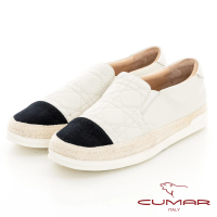 【CUMAR】精品風格絎縫草編懶人休閒鞋(米白色)