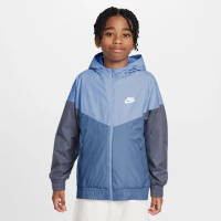 【NIKE 耐吉】外套 大童 男女童 運動連帽外套 風衣外套 K NSW WR HD JKT WARM 藍灰 HJ2534-422