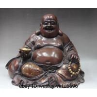 16’Chinese Pure Red Copper Gold Gilt Buddhism Happy Laugh Maitreya Buddha Statue