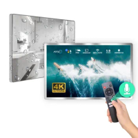 Leotachi 32 inch High-end Smart Bathroom Mirror TV - 4K Ultra HD, IP66 Waterproof, Android TV, Voice Remote Control, TV Tuner