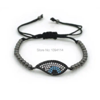 30*11*2mm Micro Pave CZ Hamas Evil Eye Connector Charm Bracelet Braided Centipede Knot