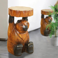 實木凳泰國工藝品木雕熊擺件換鞋凳子雕刻熊貓擺設花臺凳花幾花架