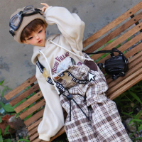 BJD doll clothes for 1/4 1/5 1/6 size bjd boy clothes overalls jumpsuit hooded sweater thickened doll accessories (4 points)
