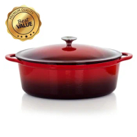 7 Quarts Oval Enamled Cast Iron Dutch Oven with Lid Cast Iron Pot Cast Iron Cookware Nonstick, Red, Casserole