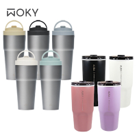 【WOKY 沃廚】Ti 純鈦渾圓杯770ml-AllDay隨行款 (抗熱款)+AURA簡約真陶瓷激凍杯800ml