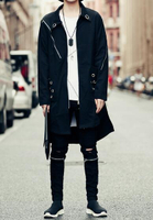 FINDSENSE Z1 韓國 時尚 潮 男 金屬圈 拉鏈裝飾 寬鬆 中長款 襯衫 外套