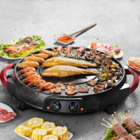 Barbecue hot pot all-in-one hot pot Maifan stone electric grill pan barbecue pot Mandarin duck pot non-stick barbecue machine