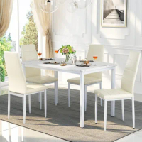 Dining Table Set for 4 Faux Marble Kitchen and Table Chairs Set of 4 Dining Room Table Set with 4 PU Leather Dining Chairs