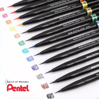 12/24pcs Japan Pentel Touch Brush Fude Pen New Pastel / Normal Color SES15C  Sign Pen Art