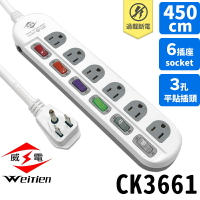 威電牌 15尺延長線 CK3661 6開6插3孔 /一組入(定850) 電源延長線 插頭延長線 電腦延長線 威電延長線 台灣製-天CK3661-15