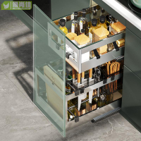 拉籃廚房櫥柜調味304不銹鋼雙層抽屜式碗架內置調料滑軌收納碗籃