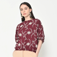 Neu'Mor Floral Embroidery Top - A834 Maroon