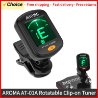 AROMA AT-01A Guitar Tuner Rotatable Clip-on Tuner LCD Display for Chromatic Folk Acoustic Guitar Ukulele Bass Guitar Accessories