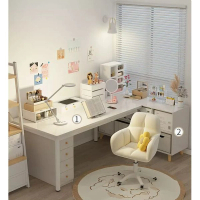 書桌書架一體辦公桌子（優雅白單桌+八格櫃100*50CM） 