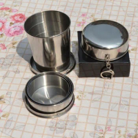 100pcs/lot 150ML Stainless Steel Portable Mini Travel Retractable Cup Keychain Folding Collapsible Mug ZA4488