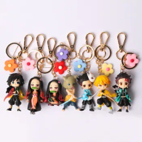 Kimetsu no Yaiba Figure Anime Demon Slayer Keychain Zenitsu Nezuko Figurine Japan Cartoon Trend Model Key Rings Accessories